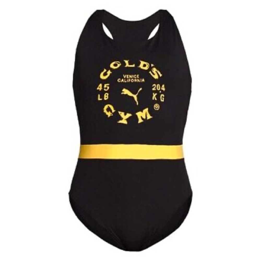 Puma Gold’s Gym Black and Yellow Women's One Piece Swimsuit